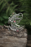 Foxglove and fern silver bracelet with tourmaline Elven jewelry