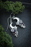 Crescent moon earrings, Silver flower jewelry, Floral bridal earrings
