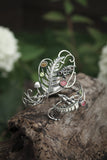 Foxglove and fern silver bracelet with tourmaline Elven jewelry