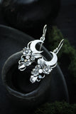 Crescent moon earrings, Silver flower jewelry, Floral bridal earrings