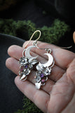 Crescent moon earrings, Silver flower jewelry, Floral bridal earrings