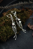 Mushroom and leaf Silver earrings with labradorite Botanical jewelry Plant earrings