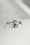 Silver leaf ring with tiny gemstone Elven engagement ring Botanical jewelry