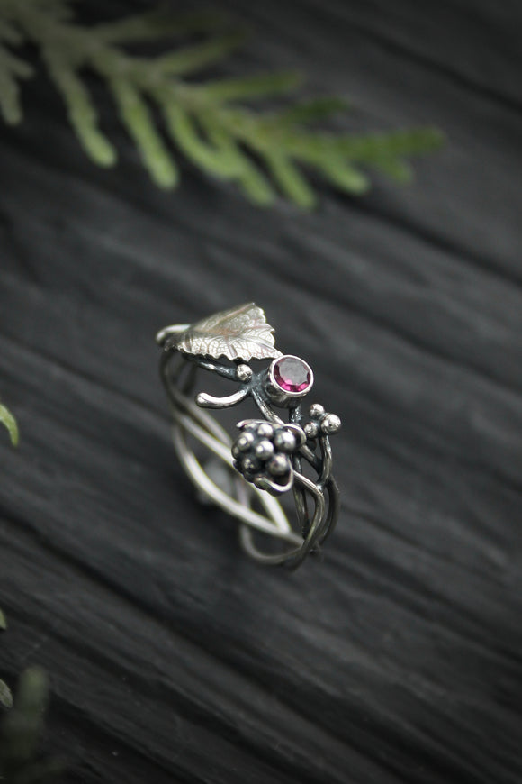 Raspberry silver ring Elven engagement ring Botanical jewelry