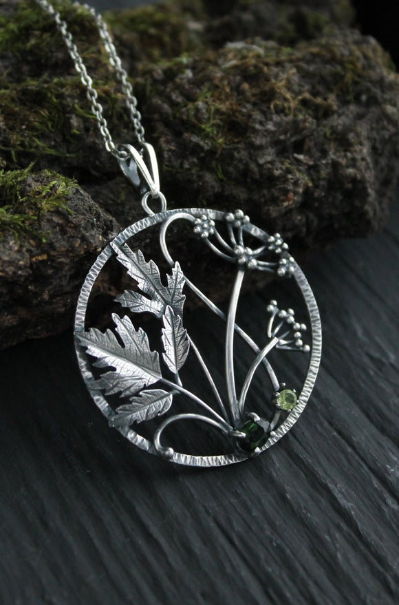 Cow Parsley jewelry Circle silver botanical necklace