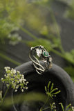 Engagement ring with natural emerald and moonstone Silversmithing