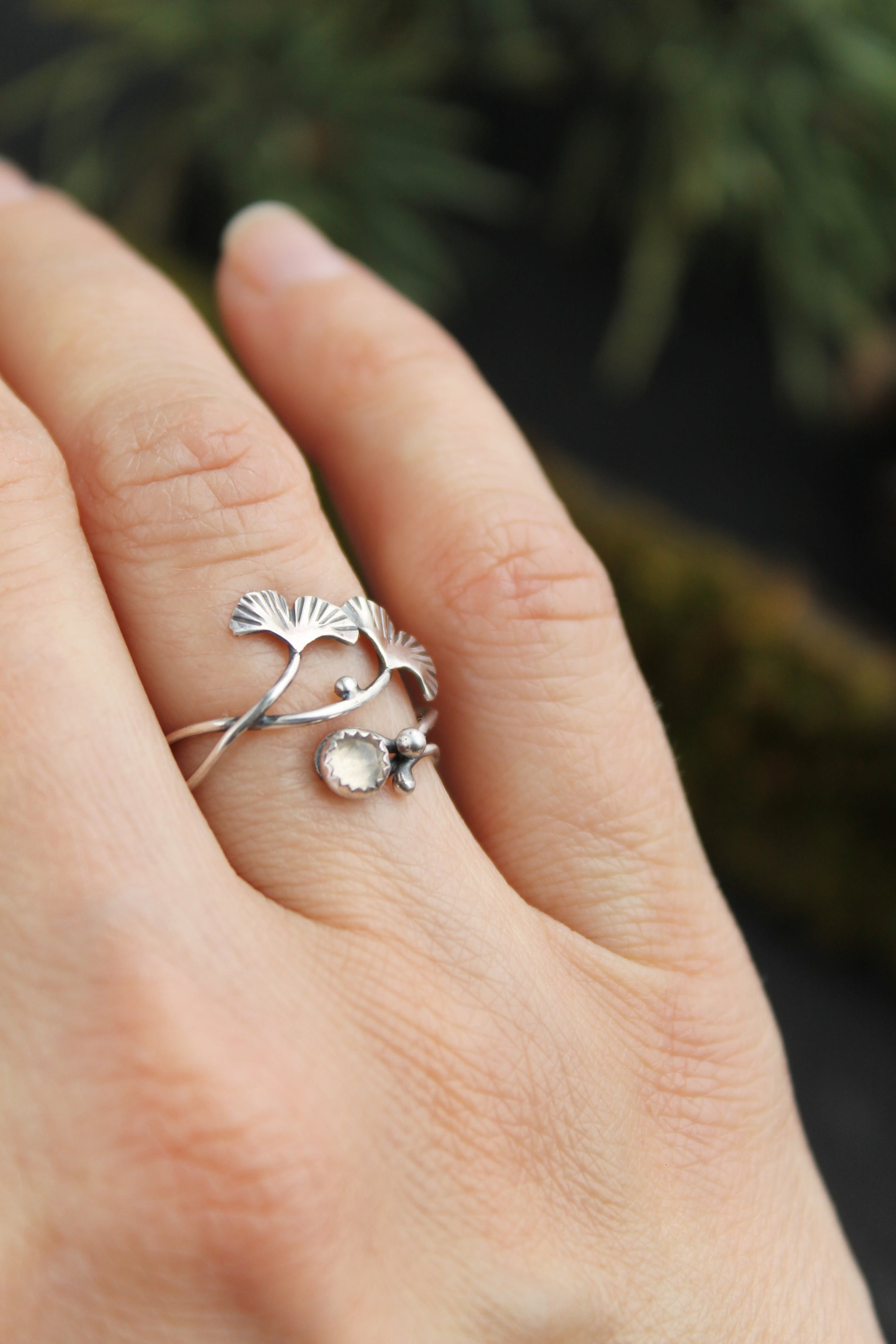 Sovats Ginkgo Leaf Twist Ring For Women – 925 Sterling Silver Oxidized Finish, Nature Inspired, Nickel Free - View #5