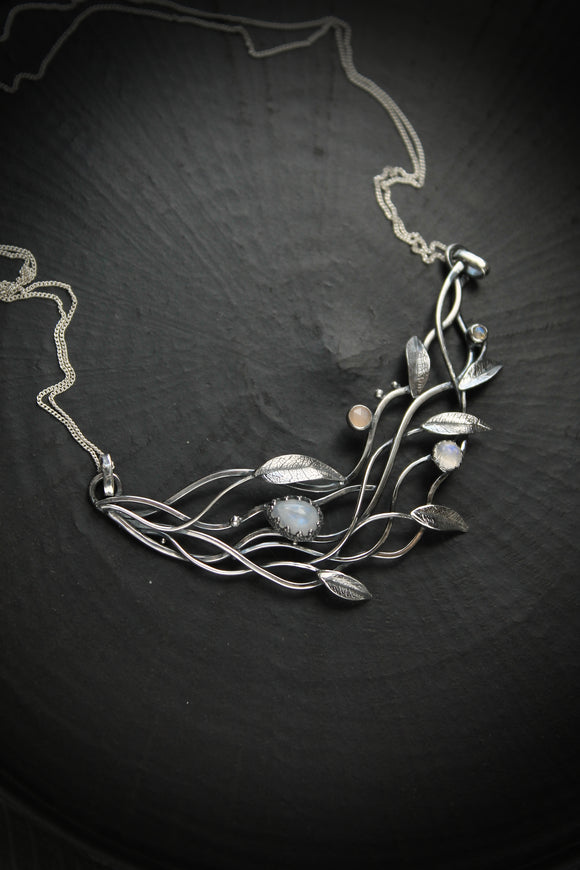 Willow necklace Silver botanical pendant Twig jewelry Elven style