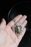Turtle necklace with green jasper and amethyst Artisan jewelry