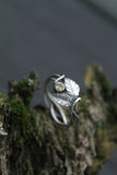 Silver leaf ring with tiny gemstone Elven engagement ring Botanical jewelry