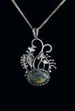 Mushroom pendant with labradorite Botanical necklace Artisan jewelry