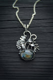 Mushroom pendant with labradorite Botanical necklace Artisan jewelry