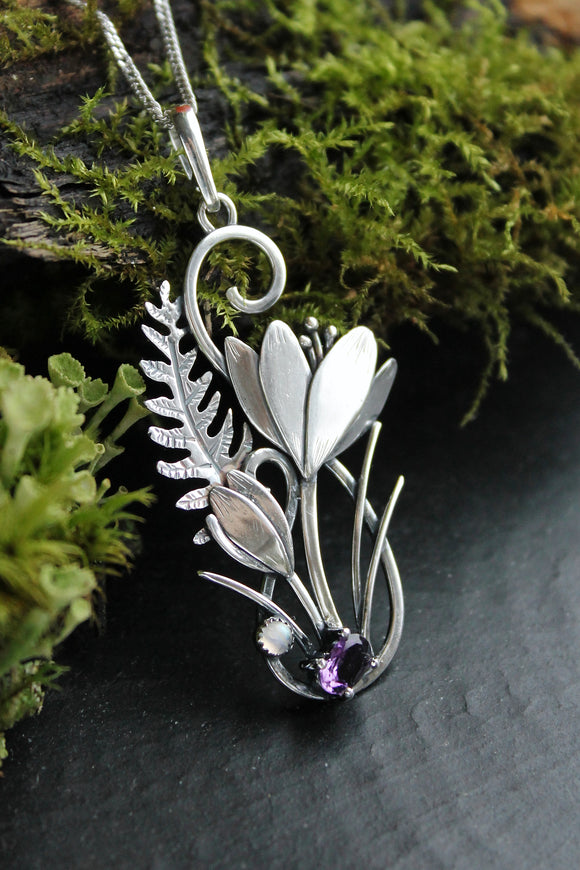 Crocus flower pendant Handmade silver jewelry