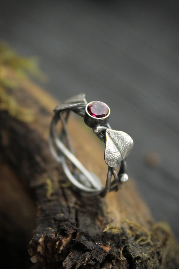 Silver leaf Elven engagement ring Botanical ring Proposal ring