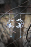 Moon cat earrings Artisan silver jewelry