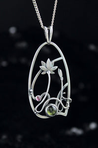 Silver pendant Lotus flower