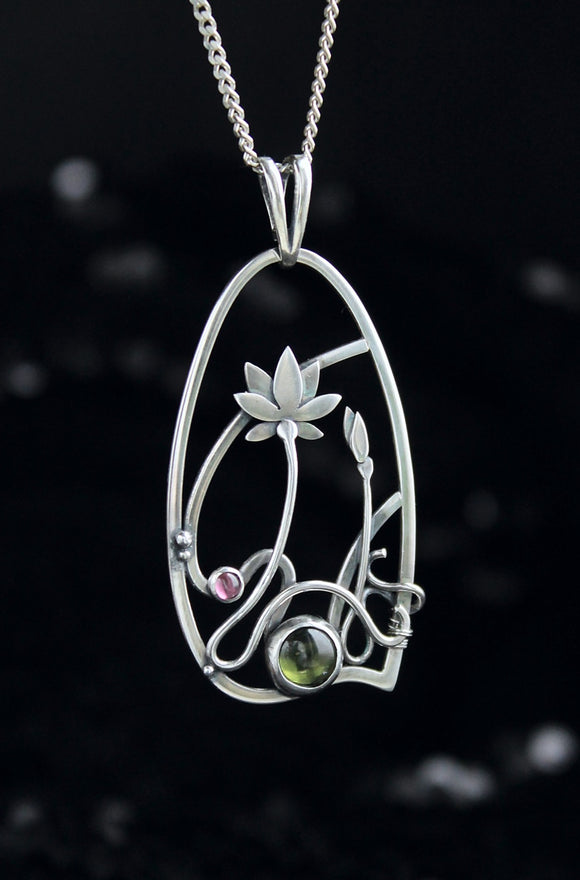 Silver pendant Lotus flower