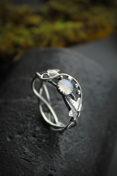 Ivy leaf ring Silver botanical jewelry Elven proposal ring