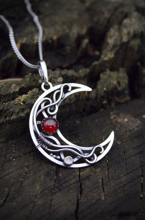 Silver moon pendant Artisan jewelry Celestian necklace