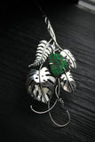 Monstera necklace with uvarovite Sterling silver open necklace Statement cuff Botanical jewelry