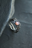 Pink opal engagement ring with fern leaf Silversmithing