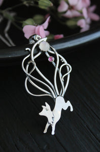 Kitsune pendant Japanese Fox Silversmithing jewelry