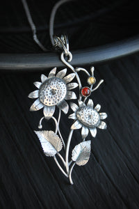 Sunflower pendant Hand fabricated jewelry Silversmithing