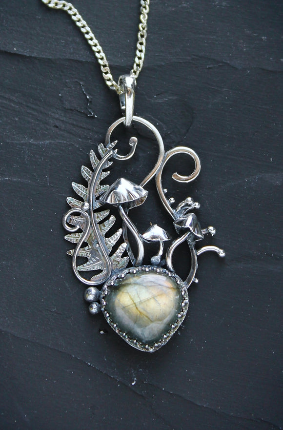 Mushroom necklace with labradorite Silversmithing