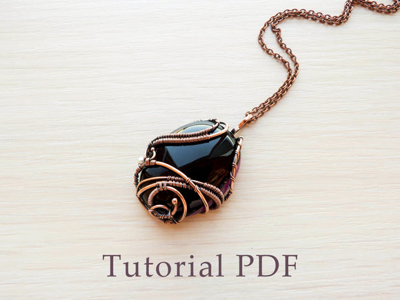 Wire wrapped tutorial Pendant with cabochon Copper wire tutorial Cabochon setting Wire weave tutorial without soldering Step by step guide